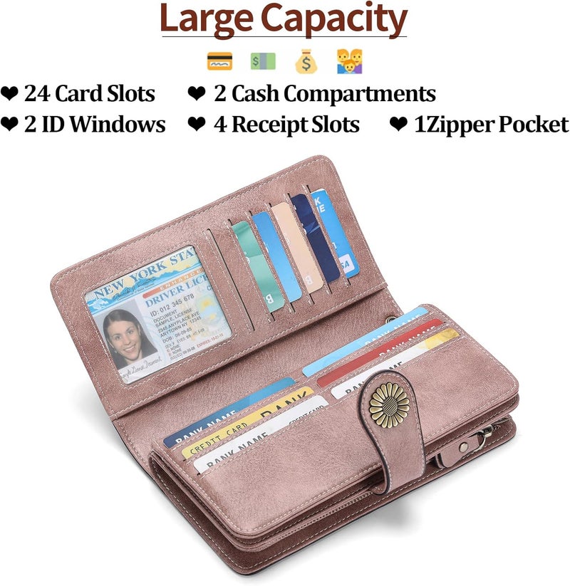SENDEFN Wallets for Women Leather Credit Card Holder with RFID Blocking Large Capacity Wristlet | with RFID Blocking, Large Capacity, Wristlet, with RFID Blocking, Large Capacity, Wristlet - Image 3